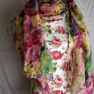 Colorful scarf multi colored red, yellow, purple.